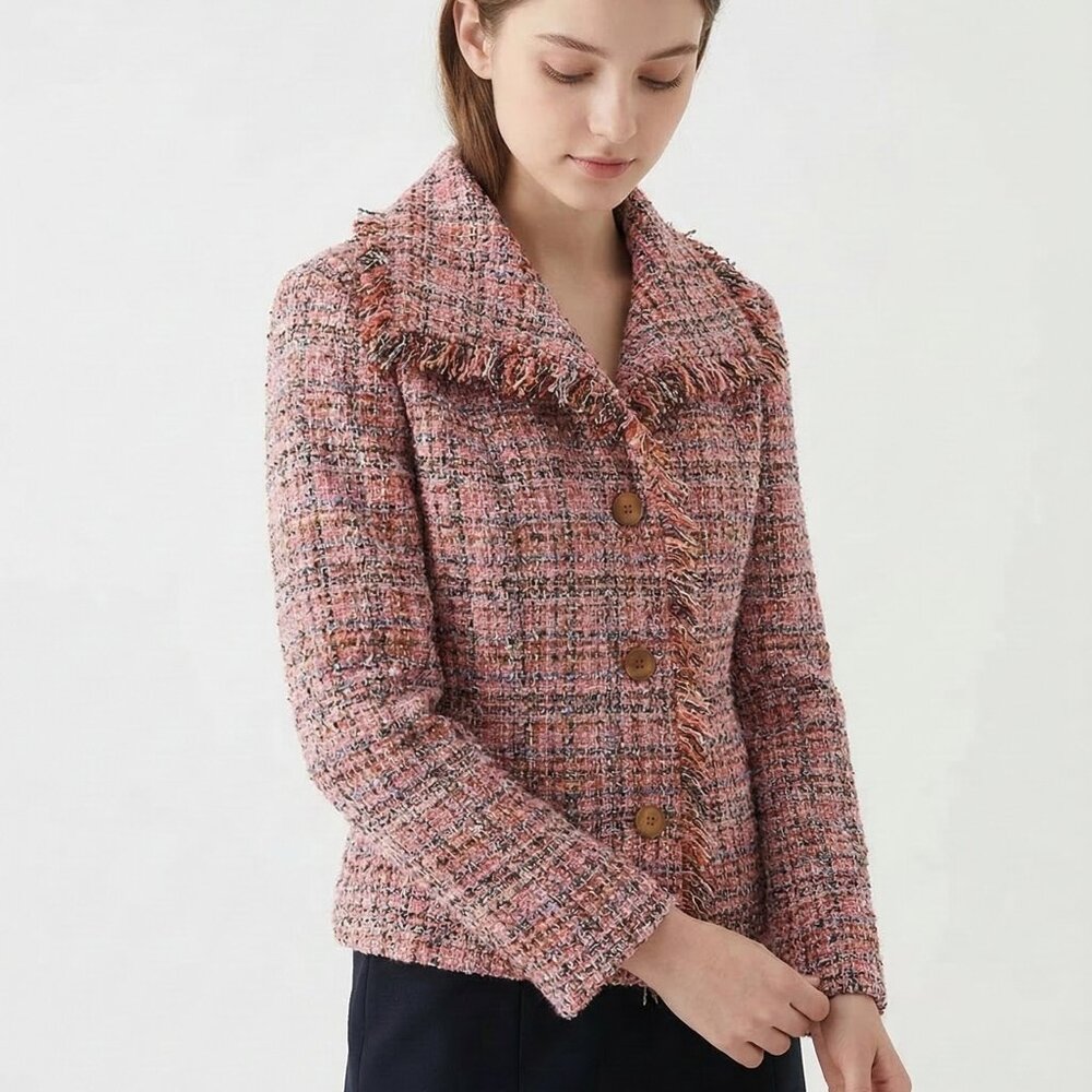 Jones New York Jacket Blazer Pink Tweed Coquette Classic 10